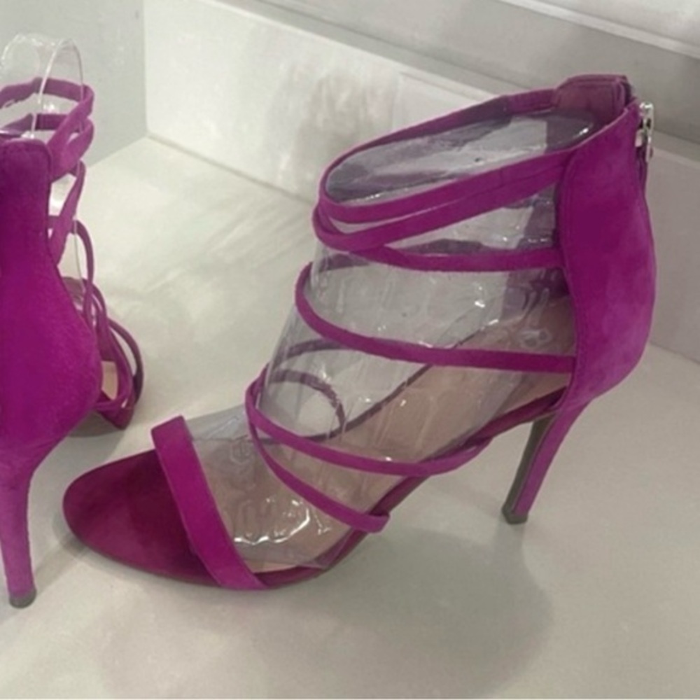 BP Hot Pinkish Purple Suede Strappy Sandel heel. Size 9.5